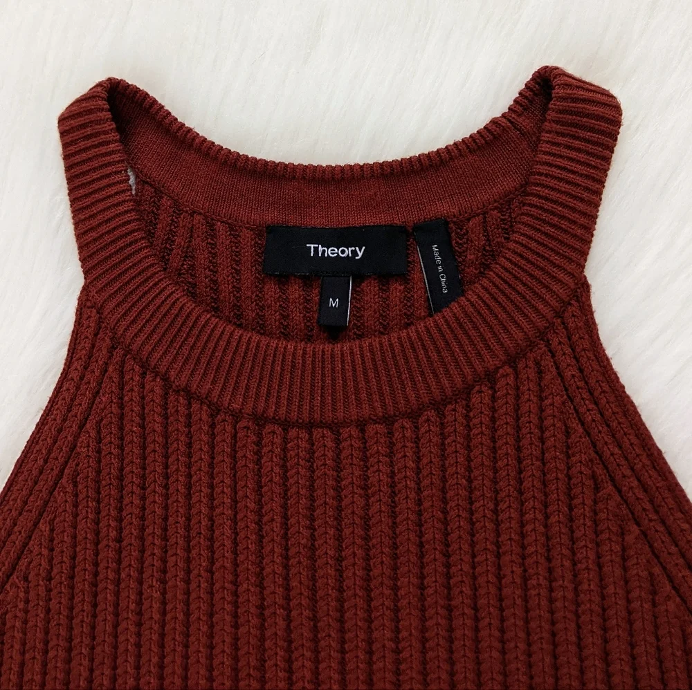 Theory Waxson Prosecco Ribbed Knit Sweater Tank | Burnt Paprika | Medium - Picture 3 of 14